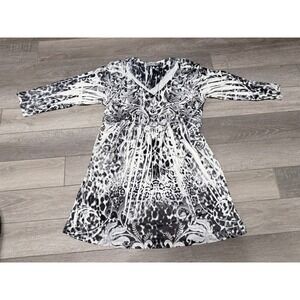 Unity World Wear Womens Medium Black White Animal‎ Print Boho Tunic Top